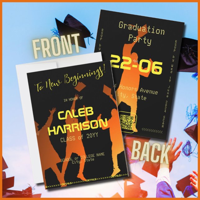 Invitation Un noir élégant diplômé en technologie moderne (Créateur téléchargé)