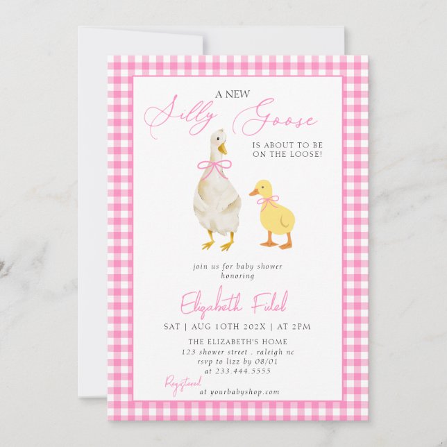 Invitation Un nouveau Baby shower de En vichy rose d'oie (Devant)