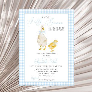Invitation Un nouveau Baby shower En vichy bleu oie