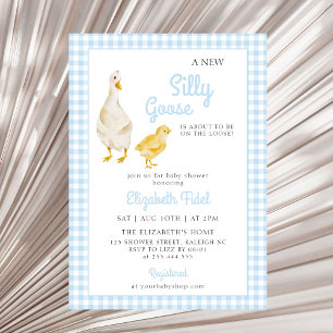 Invitation Un nouveau Baby shower En vichy bleu oie
