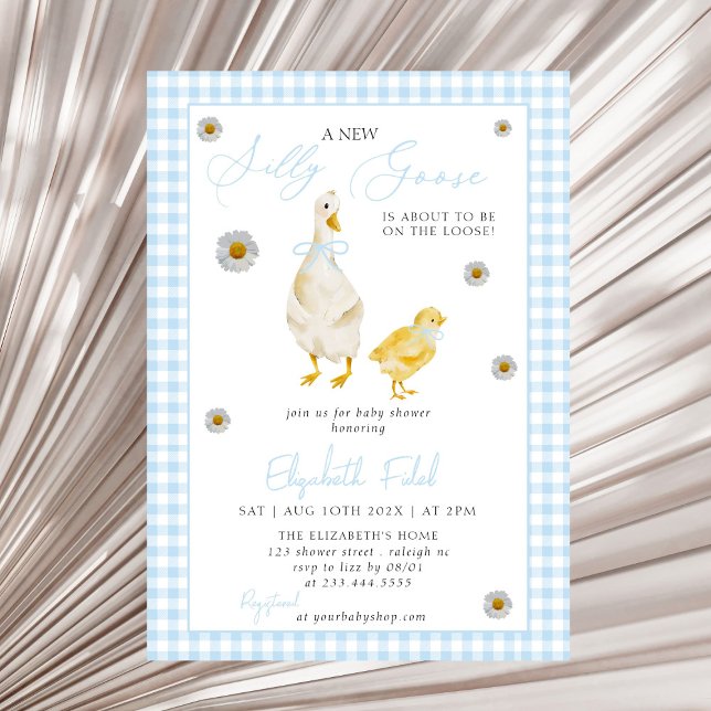 Invitation Un nouveau Baby shower En vichy bleu oie (Créateur téléchargé)