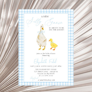 Invitation Un nouveau Baby shower En vichy bleu oie