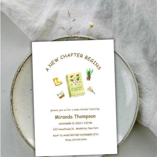 Invitation Un nouveau chapitre commence le Baby shower du liv (A New Chapter Begin Garden Book Baby Shower Invitation)