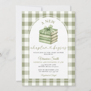 Invitation Un nouveau chapitre commence livre sage gingham Ba