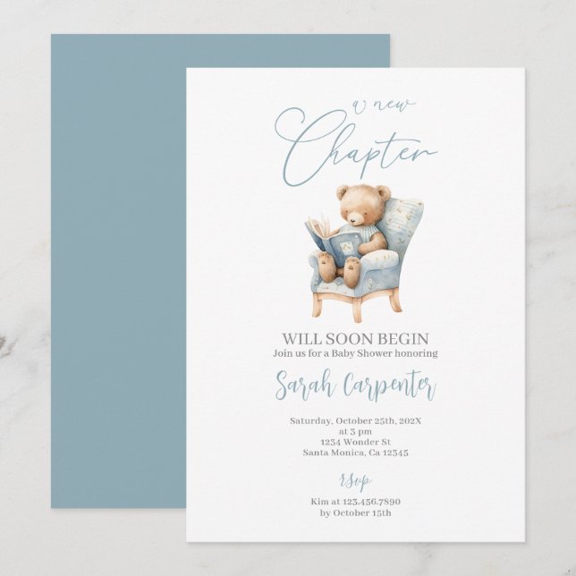 Invitation Un nouveau chapitre commence Teddy Bear Baby showe (Devant / Derrière)