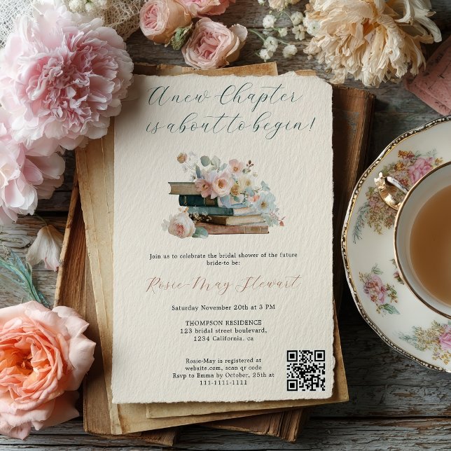 Invitation Un nouveau chapitre Floral Story Fête des mariées  (A New Chapter Floral Story Book Bridal Shower Invitation)
