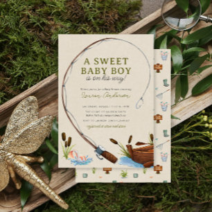 Invitation Un pêcheur bébé garçon mignon aquarelle Baby Showe