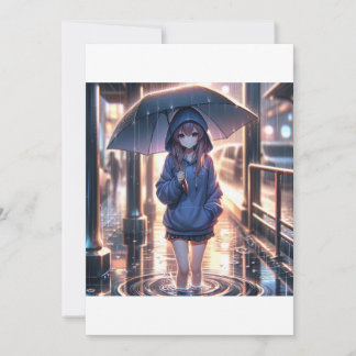 Invitation Un personnage solitaire sous un parapluie sur une 
