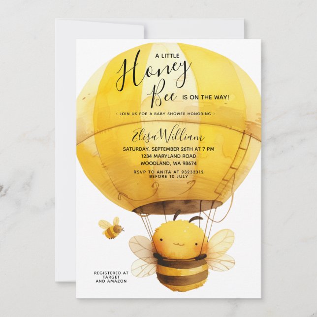 Invitation Un petit Baby shower à montgolfière de Honey Bee (Devant)