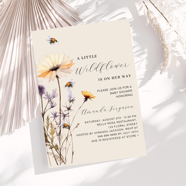 Invitation Un petit baby shower beige fleur sauvage (Créateur téléchargé)