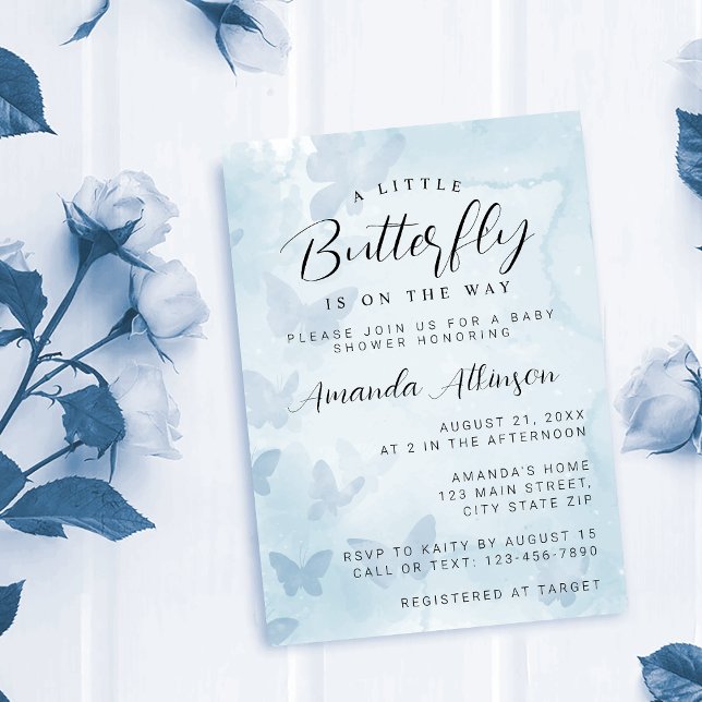 Invitation Un petit Baby shower bleu papillon (Créateur téléchargé)