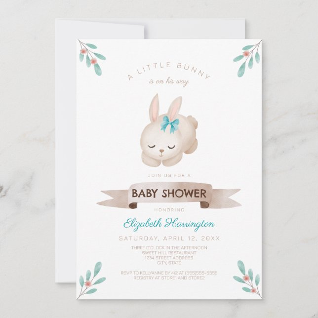 Invitation Un Petit Baby shower Bunny Spring Boy (Devant)
