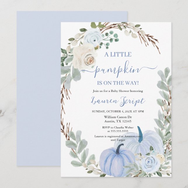 Invitation Un petit Baby shower citrouille (Devant / Derrière)