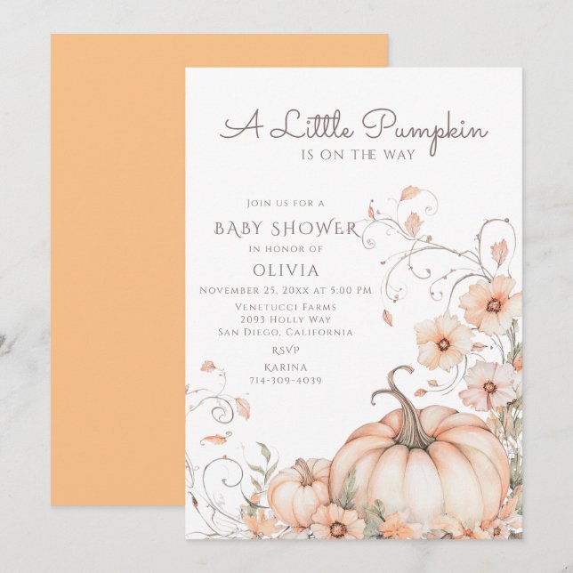 Invitation Un Petit Baby shower Citrouille (Devant / Derrière)