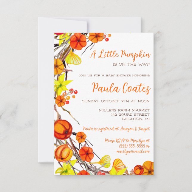 Invitation Un Petit Baby shower Citrouille De Wreath D'Automn (Devant)