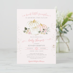 Invitation Un Petit Baby shower Citrouille Rose Blanc Fille I