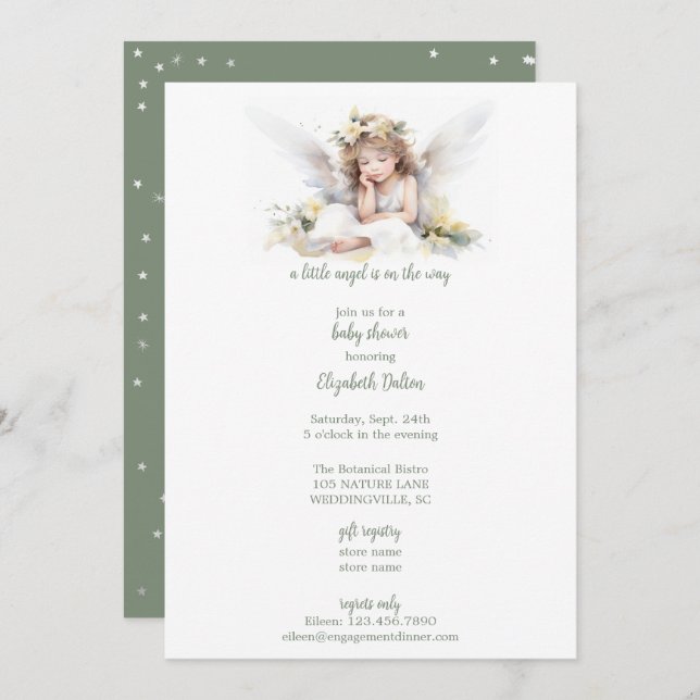 Invitation Un petit Baby shower d'angle aquarelle (Devant / Derrière)