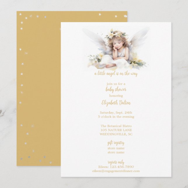Invitation Un petit Baby shower d'angle aquarelle (Devant / Derrière)