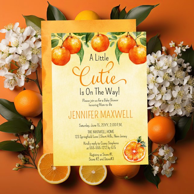 Invitation Un petit Baby shower d'aquarelle Citrus Cutie (A Little Cutie Watercolor Citrus Baby Shower Invitation)