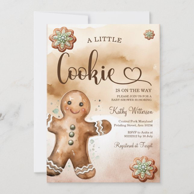 Invitation Un petit Baby shower d'aquarelle de pain d'épice d (Devant)