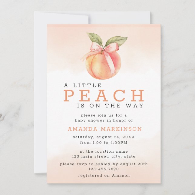 Invitation Un petit Baby shower d'aquarelle de pêche (Devant)