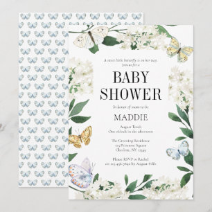 Invitation Un petit Baby shower d'aquarelle florale papillon