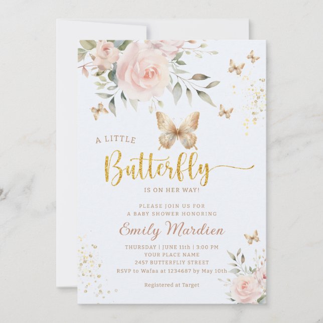 Invitation Un petit baby shower d'aquarelle papillon (Devant)