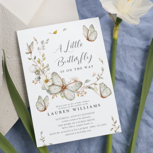 Invitation Un petit Baby shower d'aquarelle rustique papillon (Flutter into joy with our 'Little Butterfly' Baby Shower Invite!)
