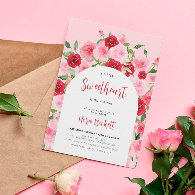 Invitation Un petit Baby shower d'arc rose floral (Créateur téléchargé)
