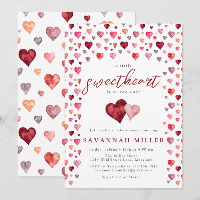 Invitation Un petit Baby shower de coeur valentin (Devant / Derrière)