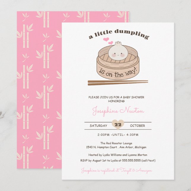 Invitation Un petit Baby shower de fille Bao Baby Dumpling (Devant / Derrière)