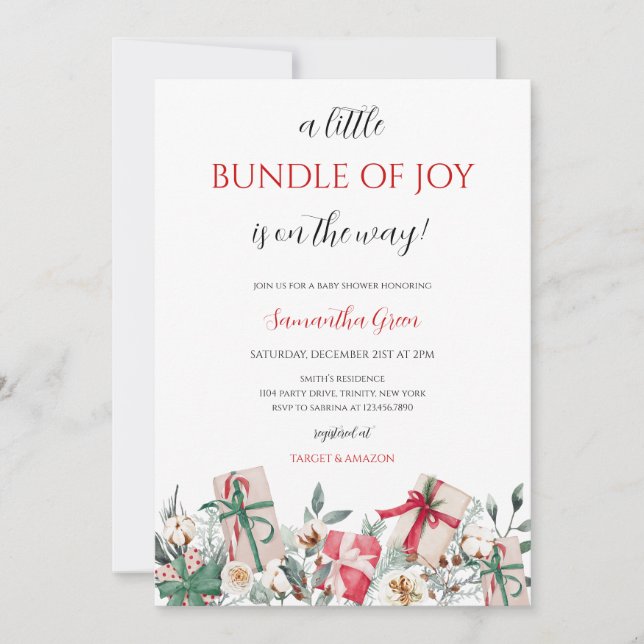 Invitation Un petit Baby shower de Noël de joie (Devant)