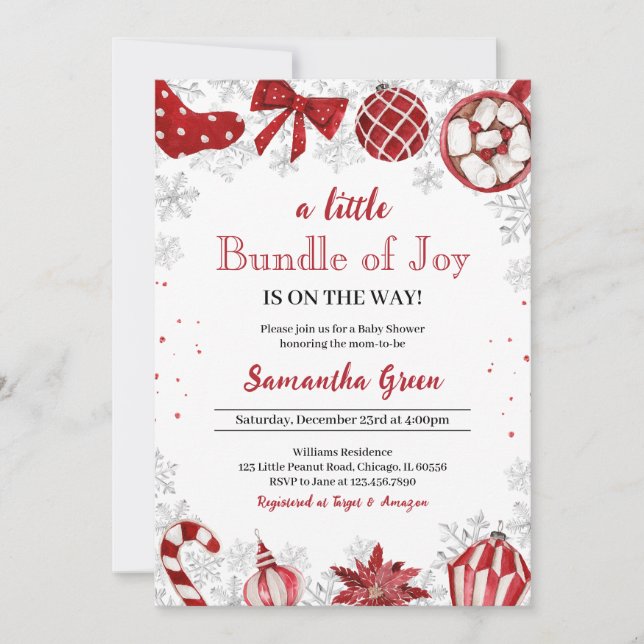 Invitation Un petit Baby shower de Noël de joie (Devant)