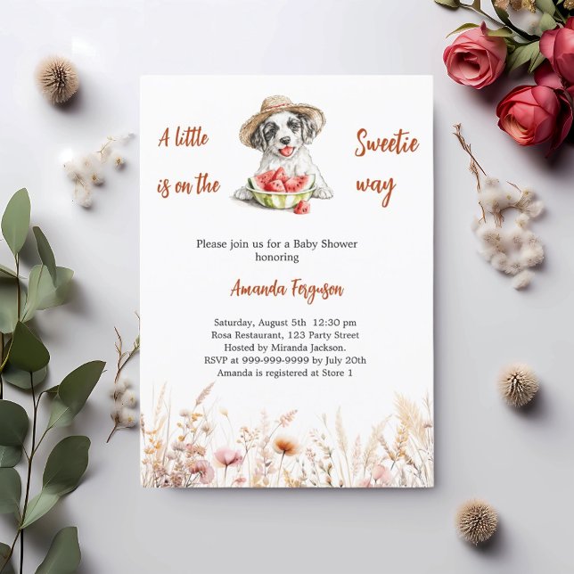 Invitation Un petit Baby shower de pastèque Sweetie chiot (Créateur téléchargé)