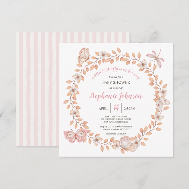 Invitation Un petit Baby shower de pêche au saumon rouge doux (Devant / Derrière)
