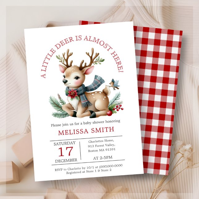Invitation Un petit Baby shower de rennes de Noël de cerfs (Créateur téléchargé)
