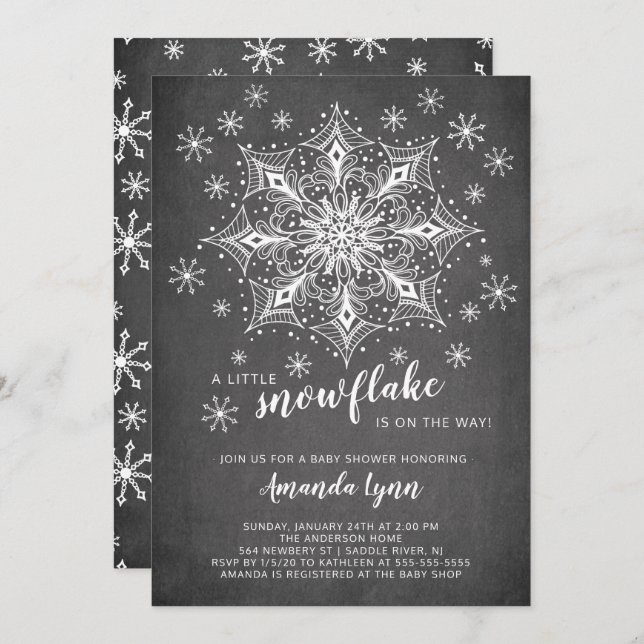 Invitation Un petit Baby shower de snowflake Chalkboard (Devant / Derrière)