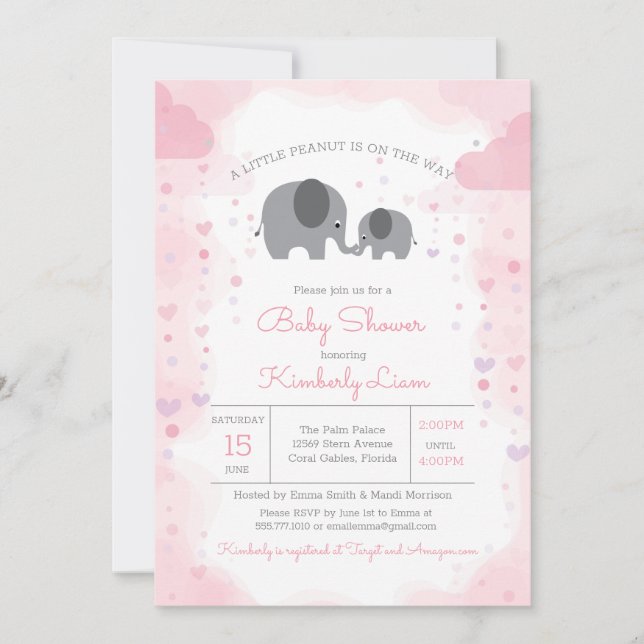 Invitation Un petit Baby shower d'éléphant d'arachide (Devant)