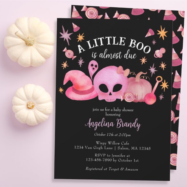Invitation Un petit Baby shower d'Halloween noir et rose (Créateur téléchargé)