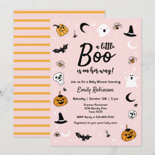 Invitation Un petit Baby shower d'Halloween rose Boo