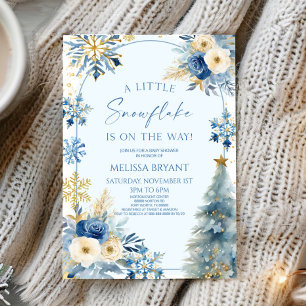 Invitation Un petit Baby shower d'hiver bleu Snowflake