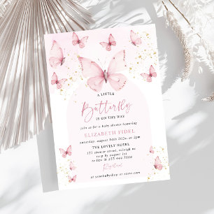 Invitation Un petit Baby shower d'or rose papillon