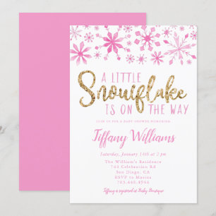 Invitation Un petit Baby shower d'or rose Snowflake