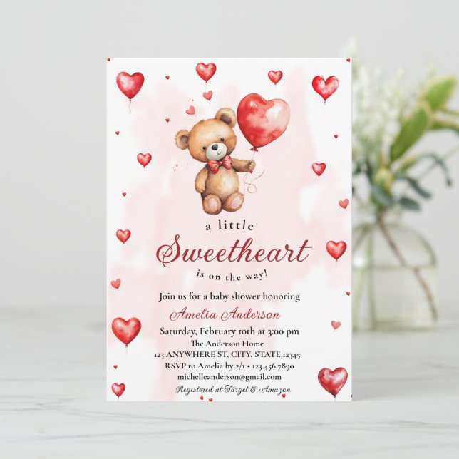 Invitation Un petit Baby shower en peluche d'aquarelle (Debout devant)