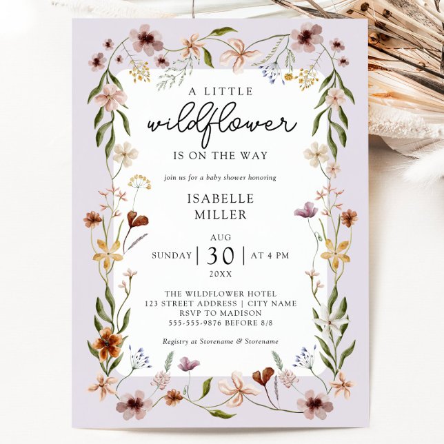 Invitation Un Petit Baby shower Fille Lilac Fleur sauvage (Créateur téléchargé)