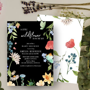 Invitation Un petit Baby shower Fleur sauvage bleu