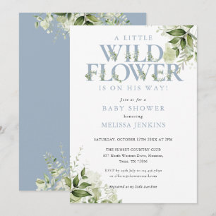 Invitation Un petit Baby shower Fleur sauvage Blue Boy 