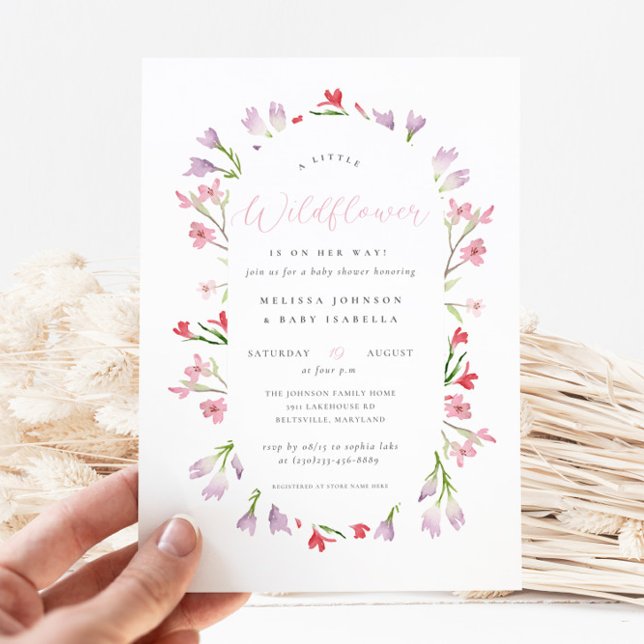Invitation Un petit Baby shower Fleur sauvage d'aquarelle fil (Créateur téléchargé)