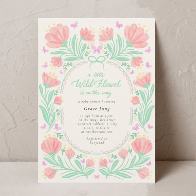 Invitation Un petit Baby shower Fleur sauvage d'aquarelle fil (Créateur téléchargé)