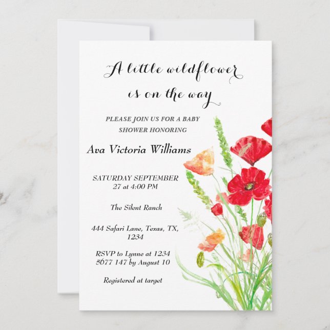 Invitation Un Petit Baby shower Fleur sauvage Fille (Devant)